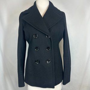 Michael Kors Black Wool Double Breasted Wide Lapel Pea Coat Sz S